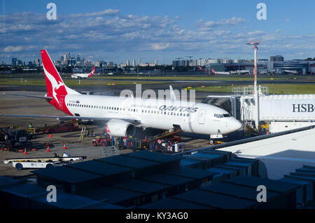 Avions Qantas à Sydney, Kingsford Smith, l'aéroport, New South Wales, Australie Banque D'Images