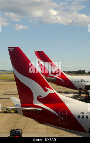 Avions Qantas à Sydney, Kingsford Smith, l'aéroport, New South Wales, Australie Banque D'Images