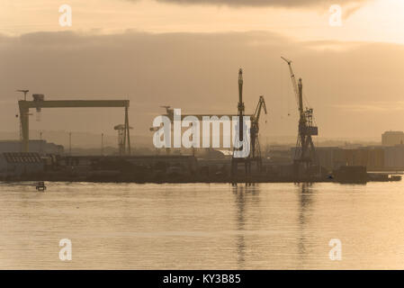 Heabour belfast au coucher du soleil Banque D'Images