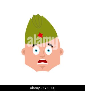 Soldat soviétique peur OMG. Guerrier russe rétro emoji Oh mon Dieu. Militaires effrayés en Russie. Illustration pour le 23 février. Défenseur de l'Fatherlan Illustration de Vecteur