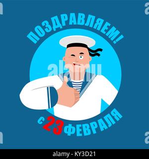 23 février. Défenseur de la Patrie 24. Sailor Thumbs up et clins d'œil. Soldat russe marin heureux caractères emoji. Militaire marin en Russie joyeux. Holi armée Illustration de Vecteur