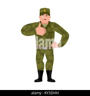 Soldat russe Thumbs up et clins d'œil. Joyeux guerrier. Militaire joyeux en Russie. Illustration pour le 23 février. Défenseur de la Patrie 24. Maison de l'armée Illustration de Vecteur