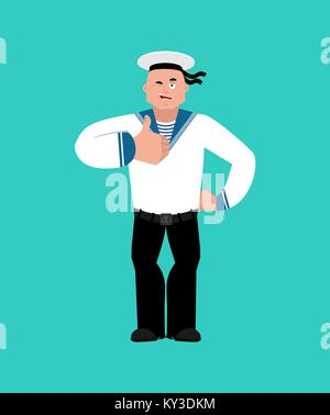 Sailor Thumbs up et clins d'œil. Soldat russe marin heureux caractères emoji. Militaire marin en Russie joyeux. Illustration pour le 23 février. Défenseur de l'Fatherla Illustration de Vecteur