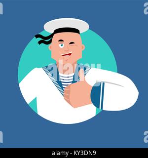 Sailor Thumbs up et clins d'œil. Soldat russe marin heureux caractères emoji. Militaire marin en Russie joyeux. Illustration pour le 23 février. Défenseur de l'Fatherla Illustration de Vecteur