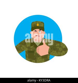 Soldat russe Thumbs up et clins d'œil. Joyeux guerrier. Militaire joyeux en Russie. Illustration pour le 23 février. Défenseur de la Patrie 24. Maison de l'armée Illustration de Vecteur