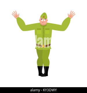 Soldat soviétique emoji confus oops. Guerrier russe rétro endormis perplexe. émotions militaire surprise en Russie. Illustration pour le 23 février. Mê Illustration de Vecteur