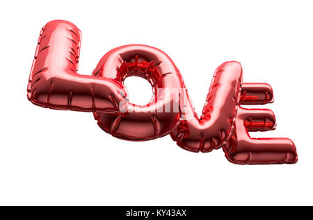 Un ensemble de quatre lettres ballon métallique le mot amour pour célébrer la Saint-Valentin sur un fond blanc - 3D render Banque D'Images