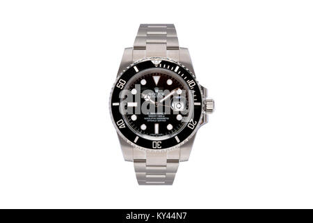 Rolex Submariner acier inoxydable montre homme avec la face noire Banque D'Images