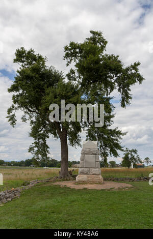 Le 71e Régiment d'infanterie des volontaires de Pennsylvanie monument indiquant l'angle, Gettysburg National Military Park, Virginia, United States. Banque D'Images