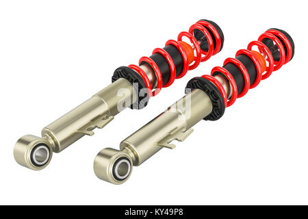 Jeu d'amortisseurs de voiture, rendu 3D isolé sur fond blanc Banque D'Images