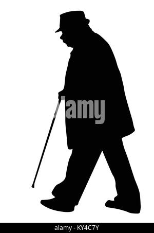 Vieil homme marche avec canne sur fond blanc, vector illustration Illustration de Vecteur