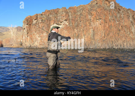 Casting pêcheur sur la rivière Salmon, à New York, USA Banque D'Images