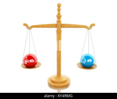 3d illustration. Équilibre entre les échelles de la vie et le travail. Concept d'entreprise. Isolé sur fond blanc. Banque D'Images