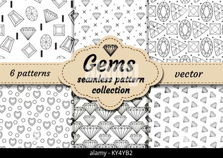 Seamless pattern set de diamants, ligne, sketch, doodle style. Sans fin moderne, tendance de fond avec des bijoux. Texture répétitive Gems. Gemstone papier peint, toile, papier. Vector illustration. Illustration de Vecteur