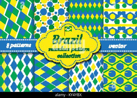 Brésil ensemble de motif géométrique abstraite. Collection bleu, jaune, vert rhombus répéter la texture. L'arrière-plan sans fin, papier peint, toile de fond. Vector illustration. Illustration de Vecteur