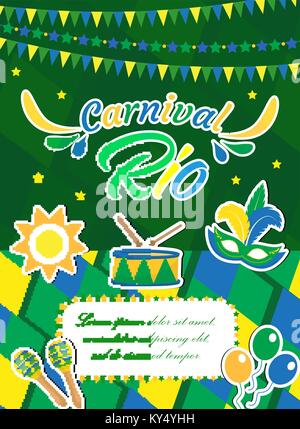 Bienvenue au Brésil carnival poster, invitation, flyer. Les modèles pour votre conception. Festival brésilien Masquerade, arrière-plan. Rio de Janeiro Travel concept. Vector illustration. Illustration de Vecteur