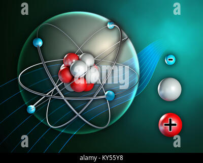 L'atome et ses constituants. Illustration numérique. Banque D'Images