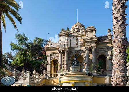 Grand angle de vue de Terraza Neptuno, Cerro Santa Lucia, Santiago, Chili. Banque D'Images