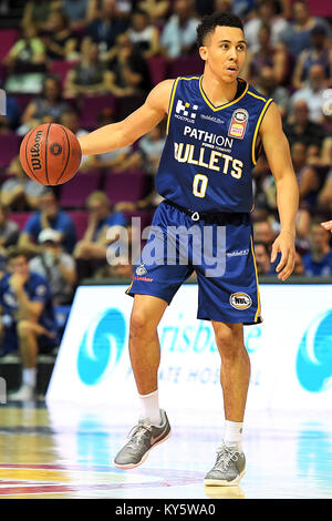 Brisbane, Australie, Quensland. 14Th Jan, 2018. Travis trice des balles (# 0) en action pendant le match entre la NBL 14 balles de Brisbane et les Wildcats de Perth au Centre de Convention et d'exposition de Brisbane le 14 janvier 2018 à Brisbane, Australie. Credit : Albert Perez/ZUMA/Alamy Fil Live News Banque D'Images