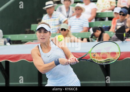 Melbourne, Australie - 10 janvier 2018 : tennis player Belinda Bencic la préparation pour l'Open d'Australie au Tournoi exhibition Kooyong Classic Banque D'Images