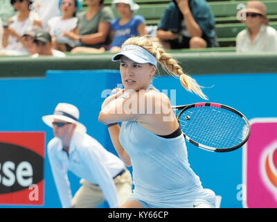 Melbourne, Australie - le 11 janvier 2018 : tennis player Eugénie Bouchard la préparation pour l'Open d'Australie au Tournoi exhibition Kooyong Classic Banque D'Images