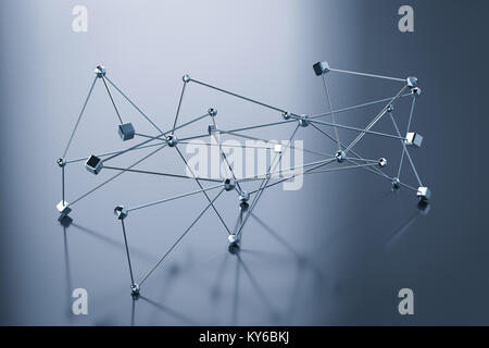 Le rendu 3D metal structure de connexion sur fond gris Banque D'Images