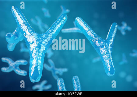 Illustration 3D de chromosomes XY comme un concept de la biologie humaine symbole médical la thérapie génique ou la microbiologie à la recherche génétique. Banque D'Images