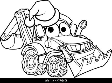 Cartoon Christmas Digger Bulldozer Illustration de Vecteur