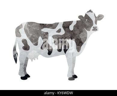 Vache à l'aquarelle sur fond blanc Illustration de Vecteur