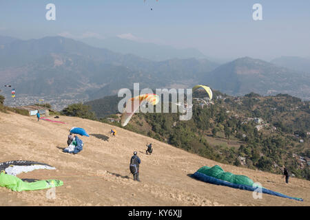 Parachute zone débarcadère à Sarankot, Pokhara, Népal Banque D'Images