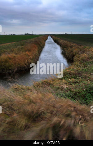 Jour de vent sur la vieille ville de la rivière Nene, Ramsey, Fenland, Cambridgeshire, Angleterre, RU Banque D'Images