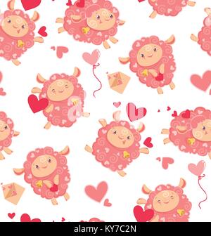 Modèle logique d'aimer mignon mouton pour un jour de Valentines. Cartoon happy jumping les brebis avec cœur et l'amour des lettres et le pack vacances baloons pour papier. Fond vecteur papier pour impression numérique Illustration de Vecteur
