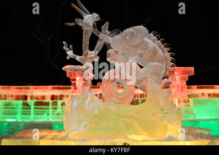 Harbin Ice Festival couleurs 2018 nuit illuminations et fun Banque D'Images