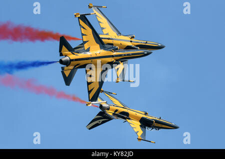 Les Aigles noirs de l'équipe de voltige de l'Armée de l'air de la République de Corée. Le 53e Groupe de démonstration aérienne. Le vol Korean Aerospace Industries T-50 Golden Eagle Banque D'Images