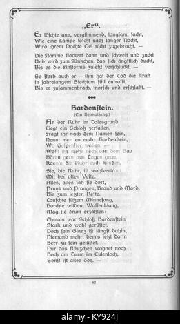 Photographie de la page 42 du livre 'Was Die Ruhr Mir sang' de Kämpchen, montrant le contenu littéraire et la mise en page du texte allemand et des illustrations. Banque D'Images