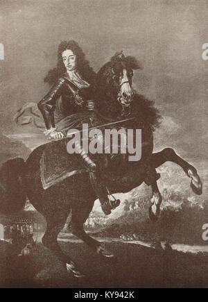 Le roi Guillaume III d'Angleterre à cheval à la bataille de la Boyne 1690 Banque D'Images