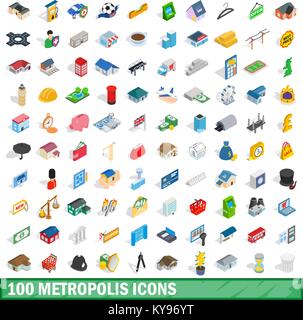Metropolis 100 icons set en 3D isométrique style pour tout design vector illustration Illustration de Vecteur