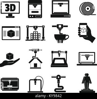 Impression 3D icons set. Illustration simple de 16 Impression 3d vector icons for web Illustration de Vecteur