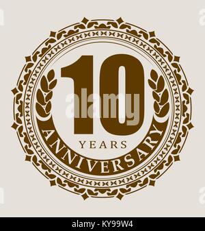 Anniversaire 10 ans Vintage emblème ronde. Vecteur de style rétro de jolis tons d'arrière-plan Illustration de Vecteur