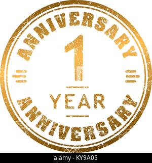 Vintage anniversaire 1 l'année ronde grunge stamp. Vector illustration style rétro. Illustration de Vecteur