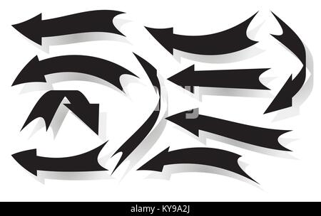 Jeu de flèches vecteur noir avec ombre Illustration de Vecteur