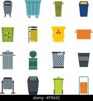 Poubelle icons set dans un style plat d'illustration vectorielle isolés Illustration de Vecteur