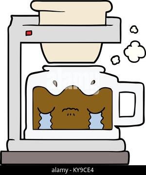 Machine à café filtre cartoon pleurer Illustration de Vecteur