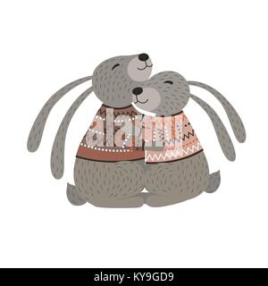 Lapins mignons hugging Illustration de Vecteur