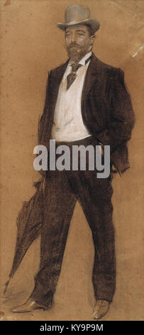 Portrait de Joan Baptista parés par Ramon Casas, inclus dans la collection MNAC, représentant l’élégance et le réalisme typiques du style moderniste catalan de Casas. Banque D'Images