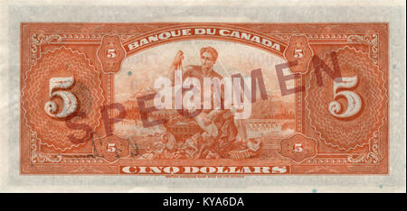 La marche arrière de 5 euros, Canada 1935 Series, version française Banque D'Images