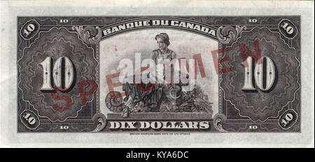 Billet de 10 $ de l'inverse, le Canada 1935 Series, version française Banque D'Images