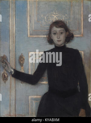 'Portret van Marguerite van Mons' de Théo Van Rysselberghe est une peinture de portrait capturant la ressemblance de Marguerite van Mons, démontrant le portrait européen du début du XXe siècle et la technique artistique. Banque D'Images