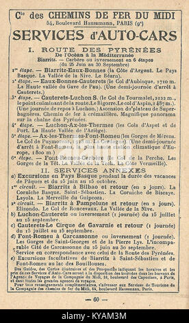 Réclame La Compagnie des chemins de fer du Midi-Autocars-1921 Banque D'Images