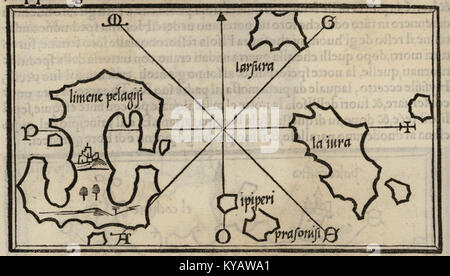 Plan de Kyra Panagia et Gioura, îles et îlots Prasonisi Piperi et dans les Sporades - Bordone Benedetto - 1547 Banque D'Images